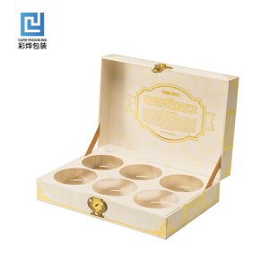 gold foil confectionery presentation box with round inserts