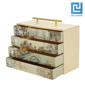 Custom multi-tier sliding drawer moon cake gift box with gold handle — 12-piece Mid-Autumn Festival luxury packaging | Caiye Packaging China